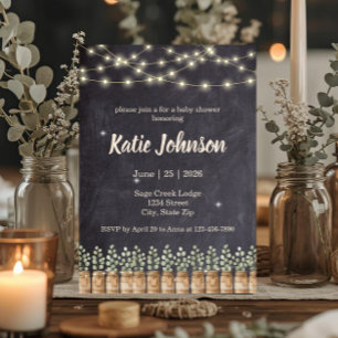 Rustic Mason Jar Greenery Baby Shower Invitation