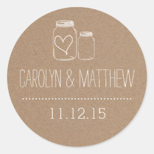 Rustic Mason Jar  Heart Wedding Favour Sticker2 Classic Round Sticker
