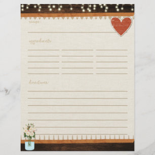 Rustic Mason Jar Kitchen Recipe Card Insert