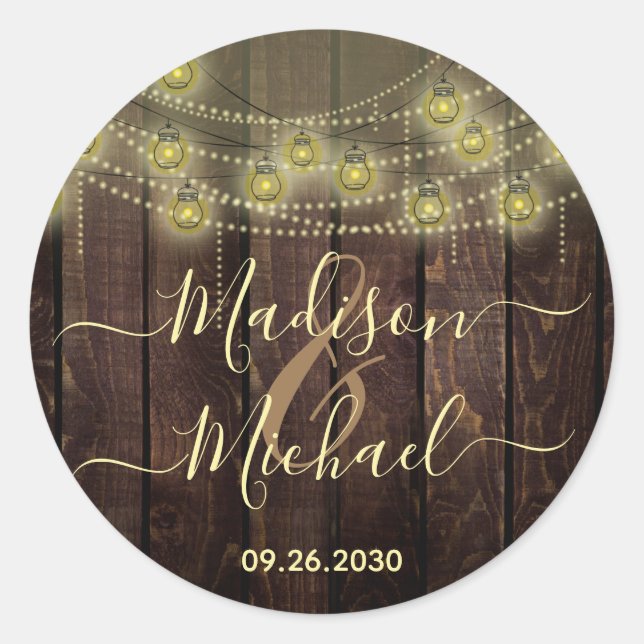Rustic Mason Jar Lantern Wedding Classic Round Sticker (Front)