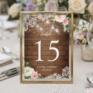 Rustic Mason Jar Light Floral Wedding Table Number