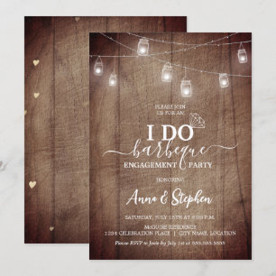 Rustic Mason Jar Light I Do BBQ Engagement Party Invitation