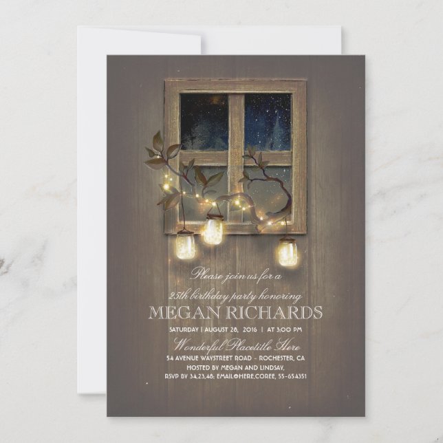 Rustic Mason Jar Lights Barn Birthday Party Invitation (Front)