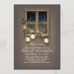 Rustic Mason Jar Lights Barn Graduation Party Invitation