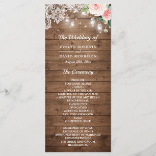 Rustic Mason Jar Lights Floral Lace Wedding Program