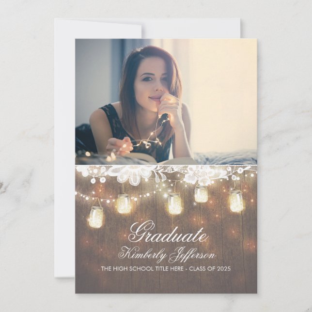 Rustic Mason Jar Lights Photo Graduation Party Invitation (Front)