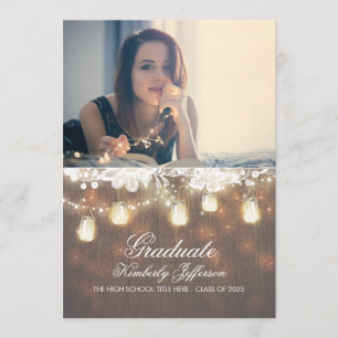 Rustic Mason Jar Lights Photo Graduation Party Invitation