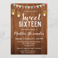 Rustic Mason Jar Lights Sweet 16 Birthday Party