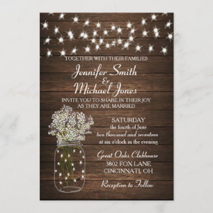 Rustic Mason Jar & Lights Wedding Invitation