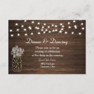 Rustic Mason Jar & Lights Wedding Reception Enclosure Card