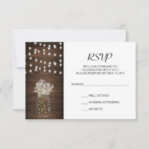 Rustic Mason Jar & Lights Wedding RSVP Card