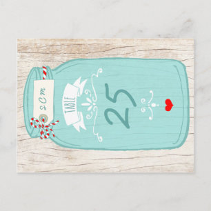 Rustic Mason Jar on Bark Illustrated Wedding Postcard