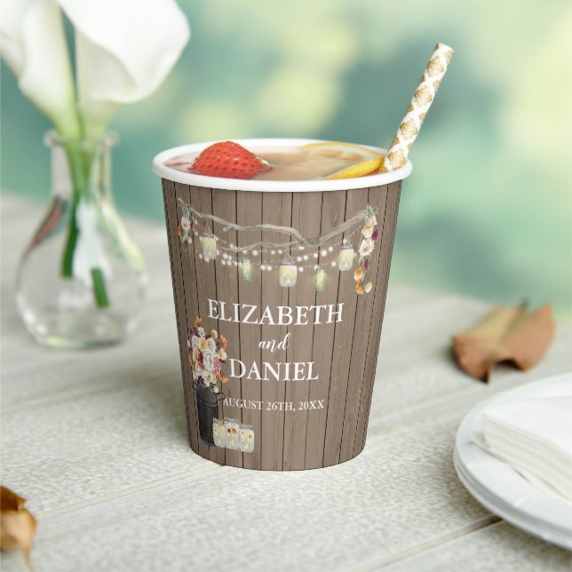 Rustic Mason Jar Personalised Bridal Shower Paper  Paper Cups (Insitu)