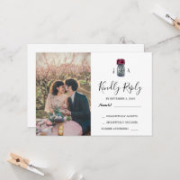 Rustic mason jar photo wedding RSVP card
