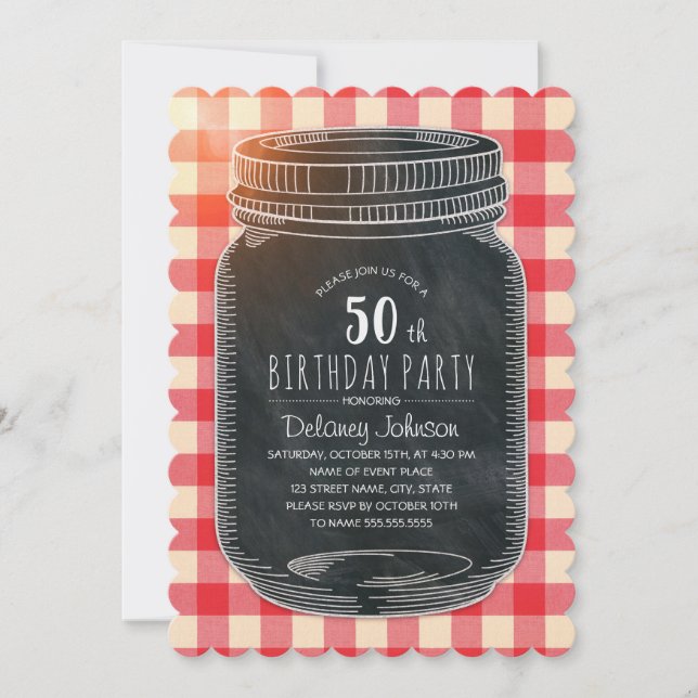 Rustic Mason Jar Picnic 50th Birthday Party Invitation (Front)