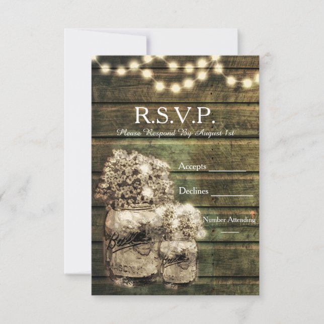 Rustic Mason Jar  R.S.V.P. Card (Front)