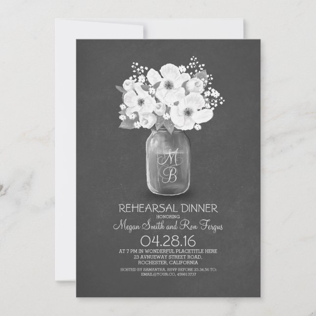 rustic mason jar rehearsal dinner invitation (Front)