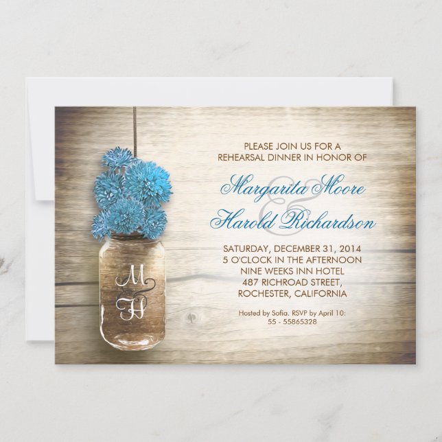 rustic mason jar rehearsal dinner invitations (Front)