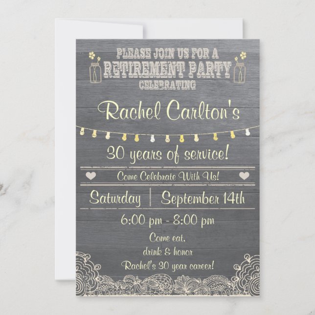 Rustic Mason Jar Retirement Party Invitation (Front)