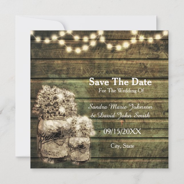 Rustic Mason Jar  Save The Date (Front)