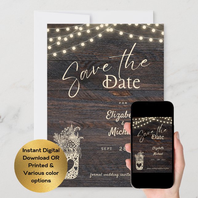 Rustic Mason Jar Save the Date Digital and Printed Invitation (Creator Uploaded)