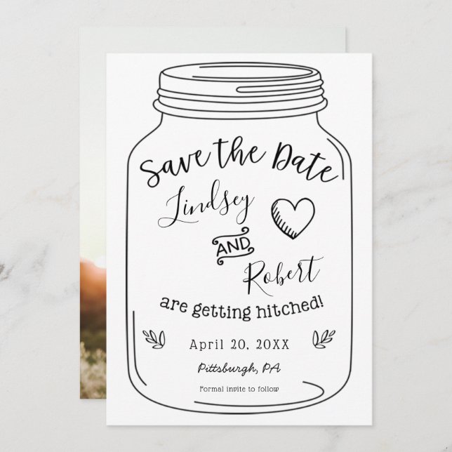 Rustic Mason Jar Save the Date with Photo Invitation (Front/Back)