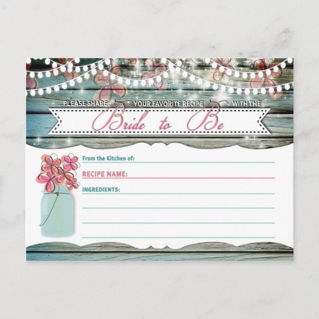 Rustic Mason Jar Shabby Chic Recipe Card (Front)