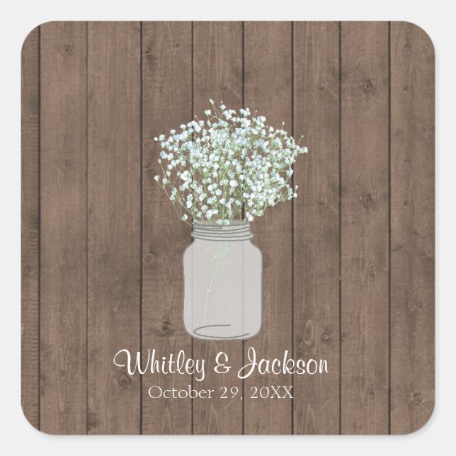 Rustic Mason Jar Square Sticker (Front)