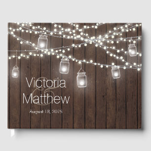 Rustic Mason Jar String Light Wedding Guest Book