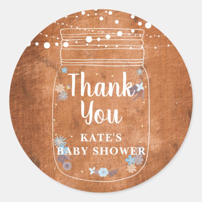 Rustic Mason Jar String Lights Baby Shower Classic Round Sticker (Front)