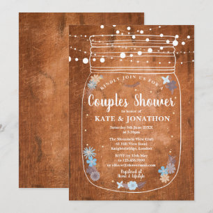 Rustic Mason Jar String Lights Couples Shower Invitation