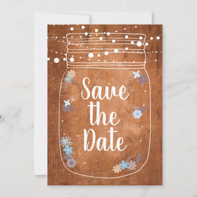 Rustic Mason Jar String Lights Save the Date Invitation (Front)