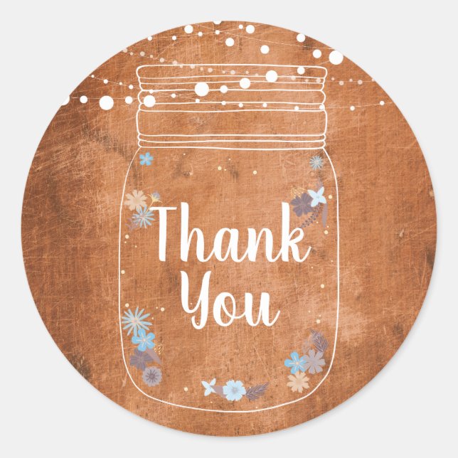 Rustic Mason Jar String Lights Thank You Classic Round Sticker (Front)
