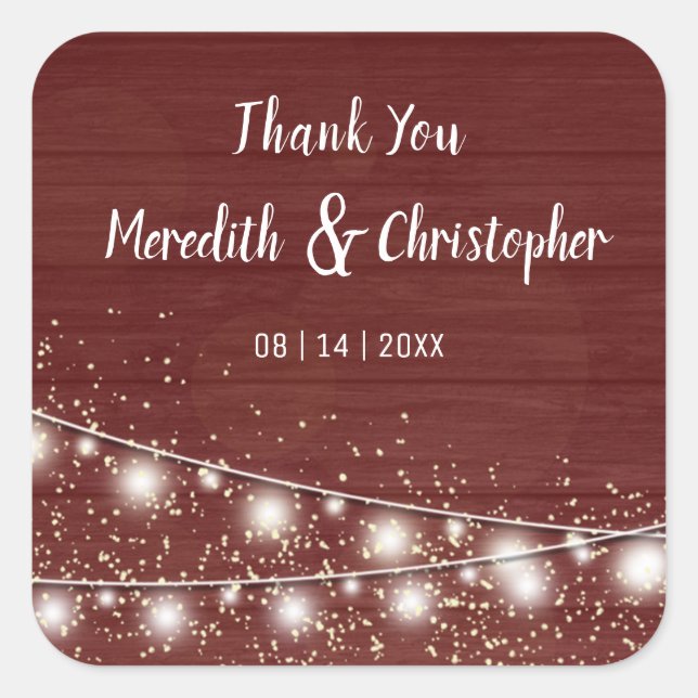 Rustic Mason Jar String Lights Thank You Square Sticker (Front)