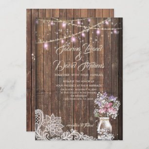 Rustic Mason Jar String Lights   theBarefootBride™ Invitation