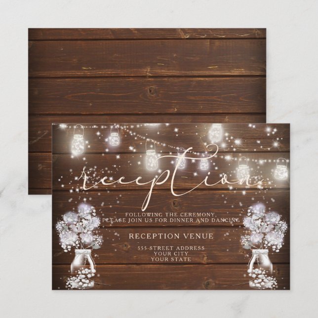 Rustic Mason Jar String Lights theBarefootBride™ Invitation (Front/Back)