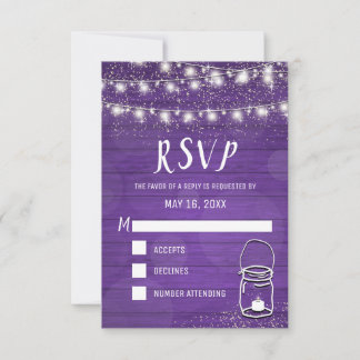 Rustic Mason Jar String Lights Violet Wedding RSVP