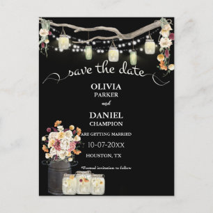 Rustic Mason Jar String Lights Watercolor Flowers  Postcard