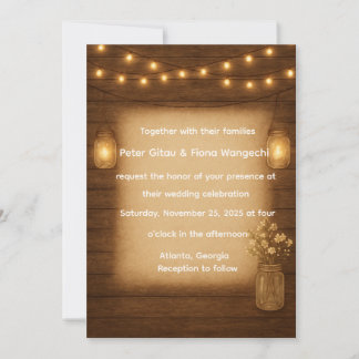 Rustic Mason Jar String Lights Wedding Invitation