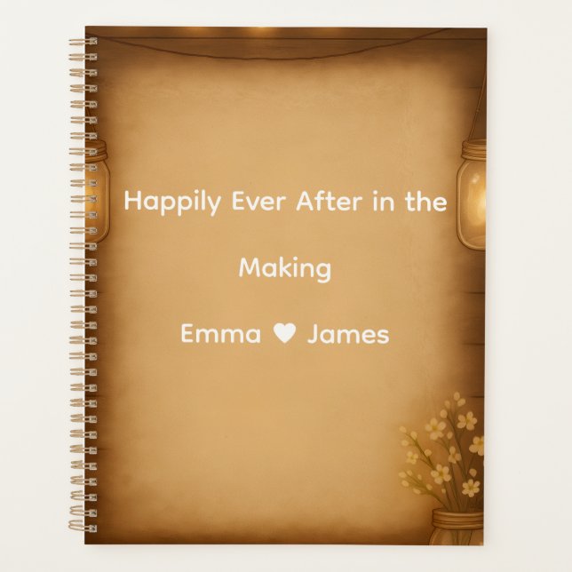 Rustic Mason Jar & String Lights Wedding Planner (Front)