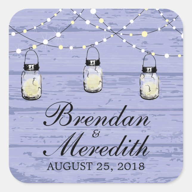 Rustic Mason Jar String of Lights Square Sticker (Front)