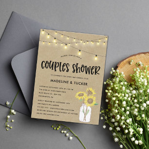 Rustic  Mason Jar Sunflower Lights Couples Shower  Postcard