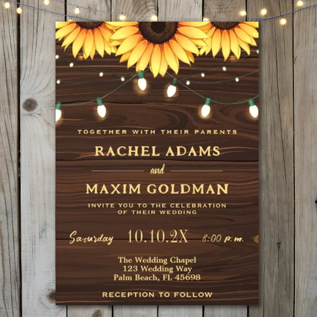 Rustic Mason Jar Sunflower Lights Wedding Invitation (Creator Uploaded)