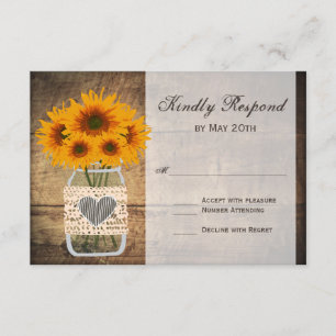 Rustic Mason Jar Sunflower RSVP Cards