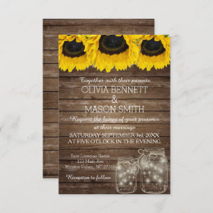 Rustic Mason Jar Sunflower Wedding Card