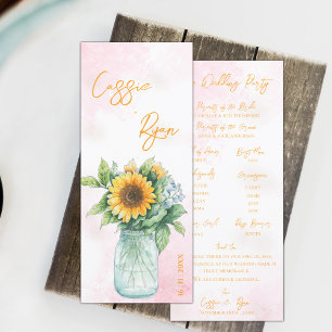 Rustic Mason Jar Sunflower Wedding Party Program