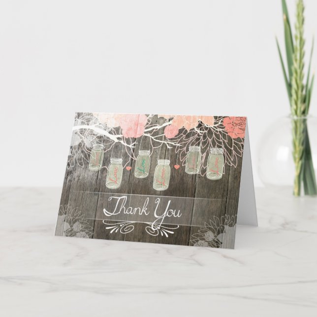 Rustic Mason Jar Thank You Card (Front)