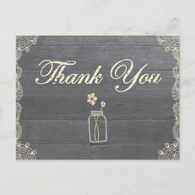 Rustic Mason Jar Thank you postcards (Front)