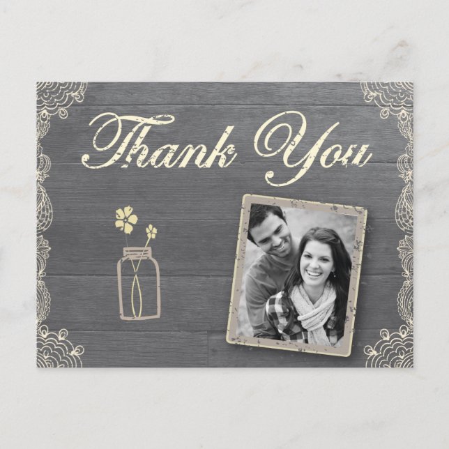 Rustic Mason Jar Thank you postcards (Front)