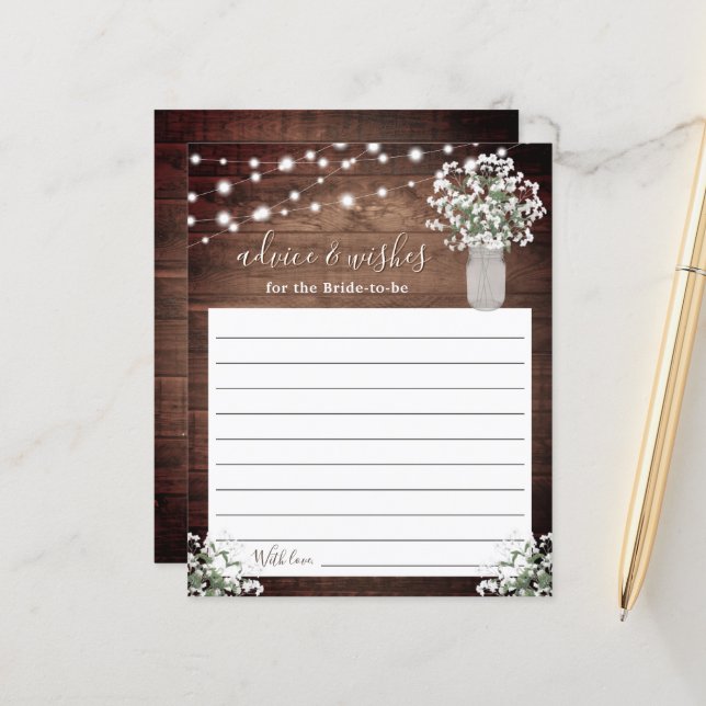 Rustic Mason Jar Vase Lights Wedding Advice (Front/Back In Situ)